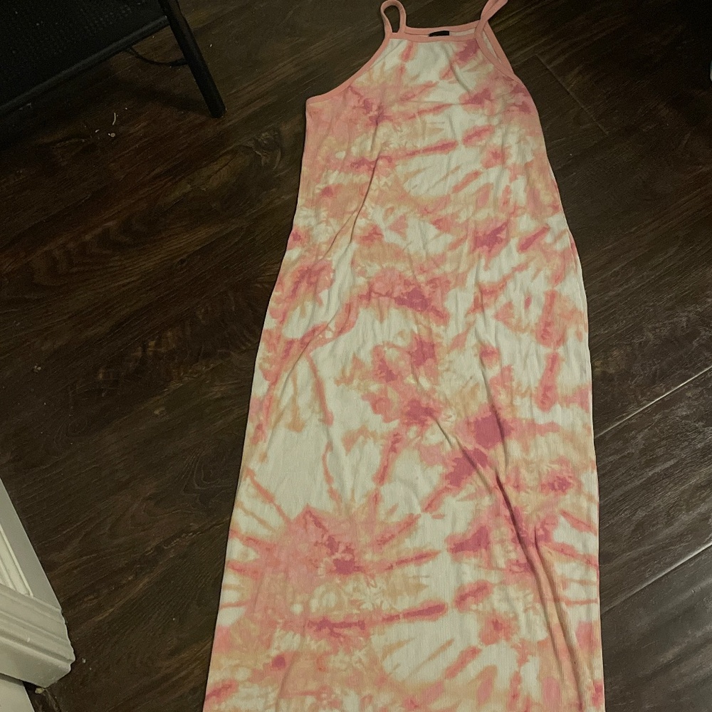 Long rib knit tie die dres